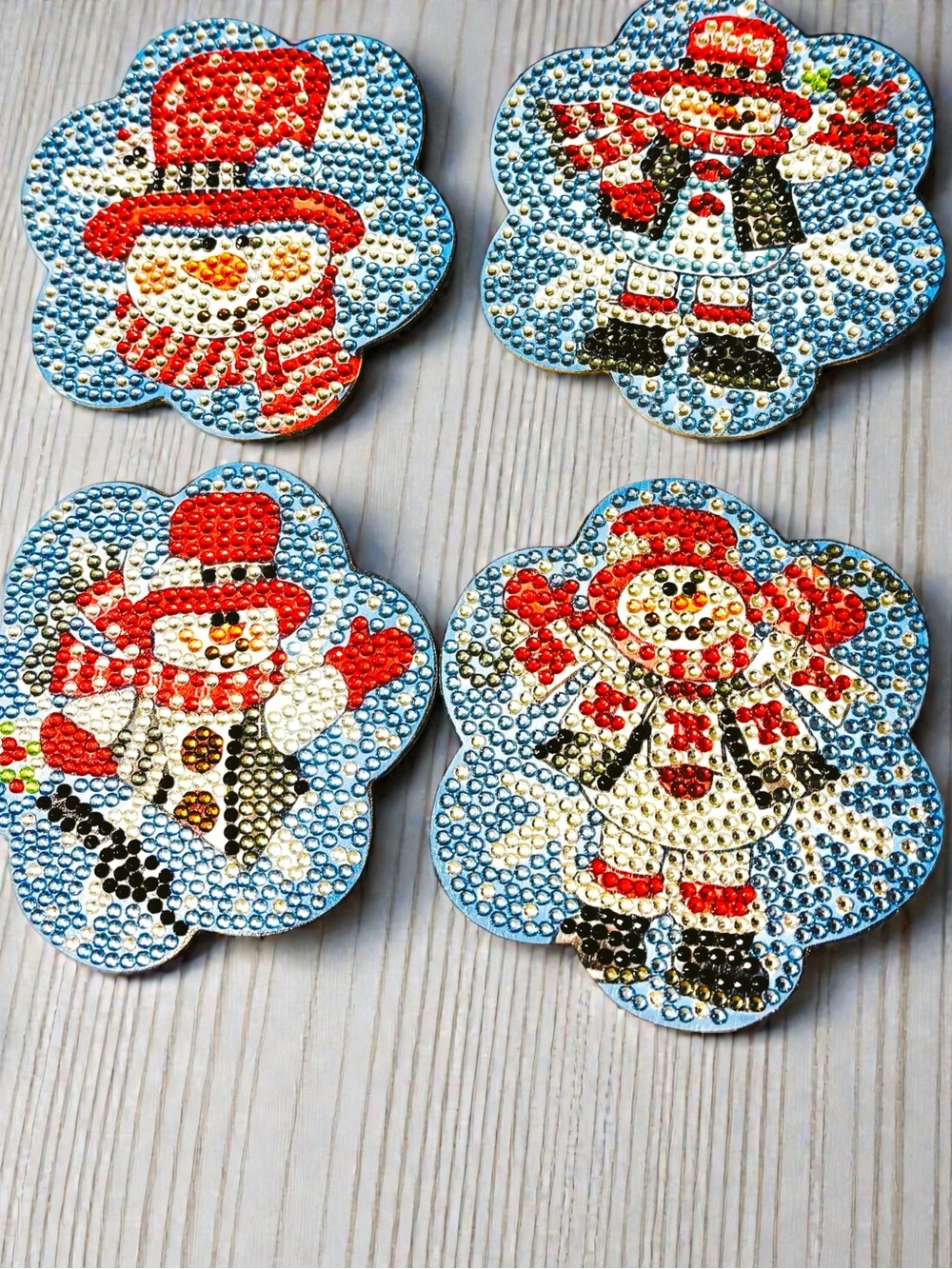 Festive Snowman Coasters Set of 4 with Holder